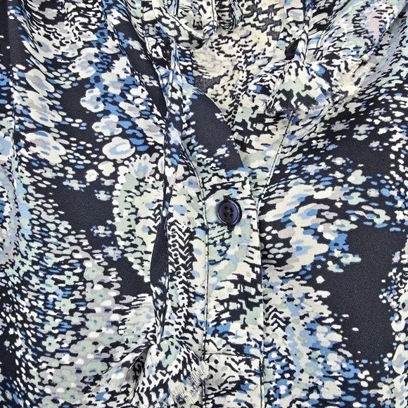 Joie Blouse Floral Print Tie V Neck Long Puff Sleeve Top Ruffle Blue XS - Picture 9 of 11